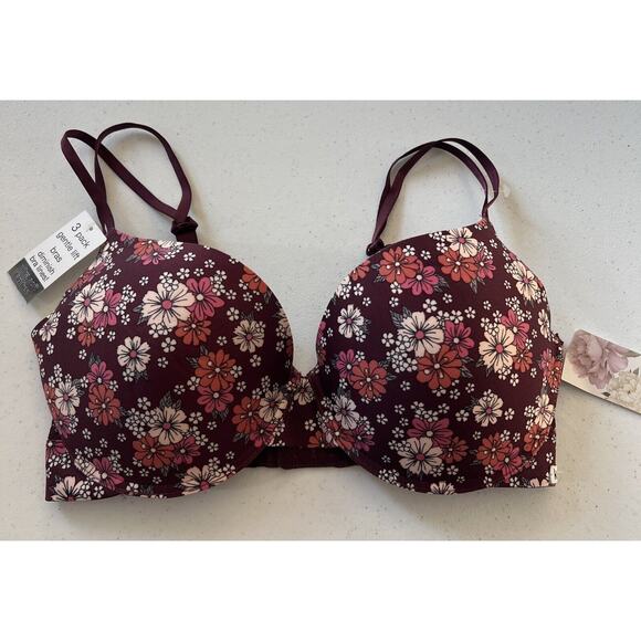 Kensie Women’s NWT Size 36DD Burgandy Floral Print Bra - Picture 1 of 7